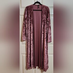 Crushed Velvet Open Front Long Duster/Cardigan